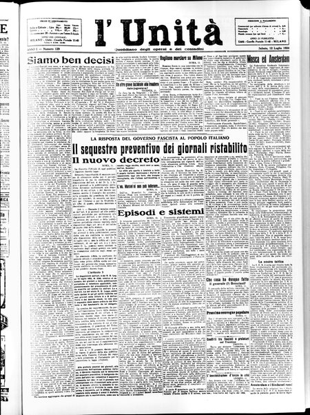 L'Unità : quotidiano degli operai e dei contadini